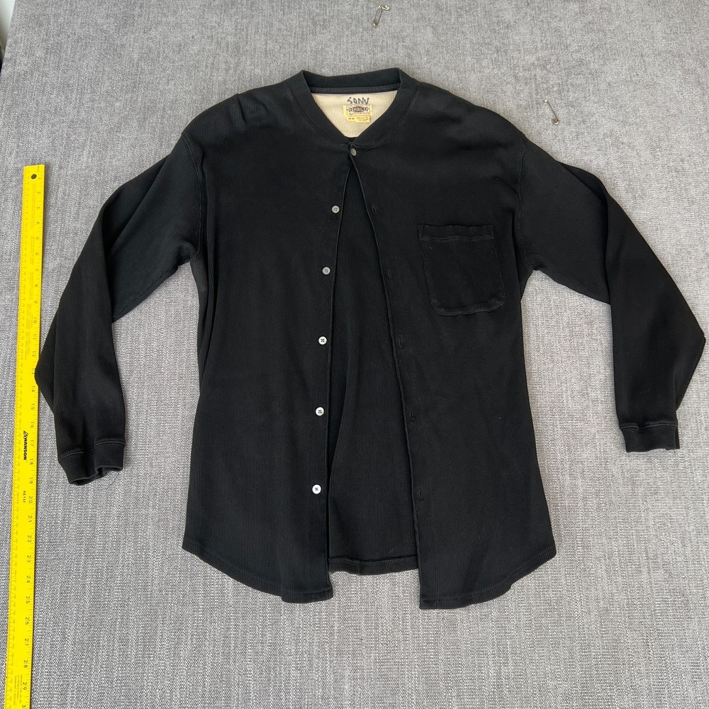 Vintage Basco Ribbed Shirt Mens M Black Long Sleeve Band Collor Button Front